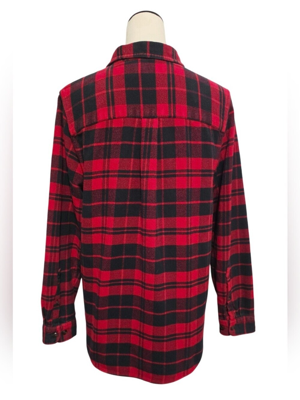 L.L.Bean Women’s M 100% Organic Cotton Flannel Shirt Red Black Plaid Button Up - Picture 6 of 15